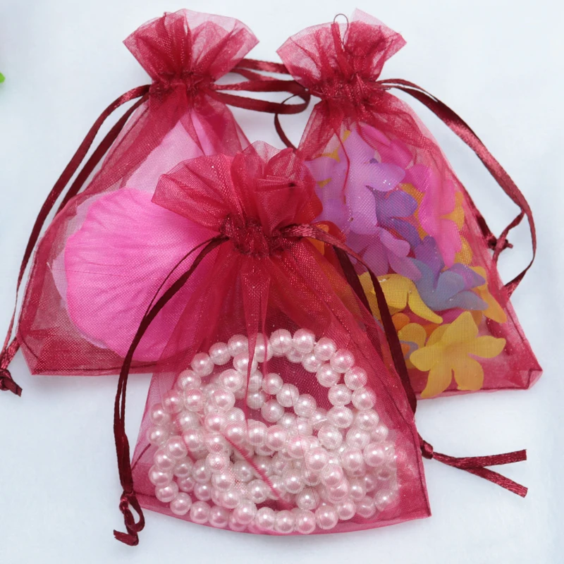 

Deep Red Organza Bag 5x7cm,Wedding Jewelry Packaging Pouches, Nice Gift Bags 100pcs/lot