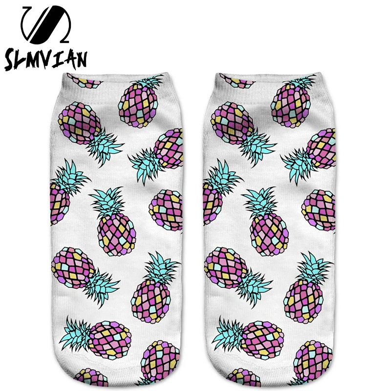 

SLMVIAN Women Socks Harajuku Style Colored Pineapple 3D Print sock Women's Girls Low Cut Ankle Socks Hosiery Printed Sock