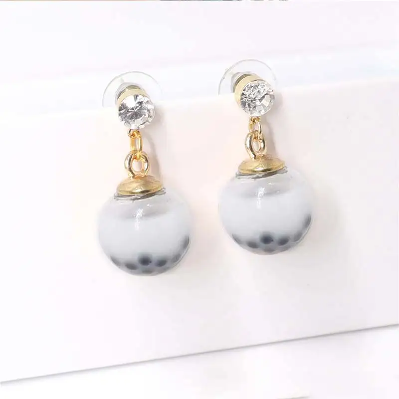 Personality Resin Milk Tea Drink Earring Girls Gifts Colors Candy Color Creative Unique Bubble Tea 45 Colors Drop Earrings 1Pair - Окраска металла: 11