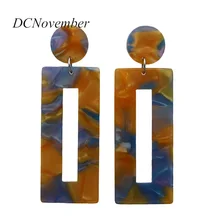 2018 Hollow Geometric Rectangular 4 Colors Acetate Drop Earrings Acetic Acid Resin Material Elegant Design Jewelry two tone hollow face design drop earrings