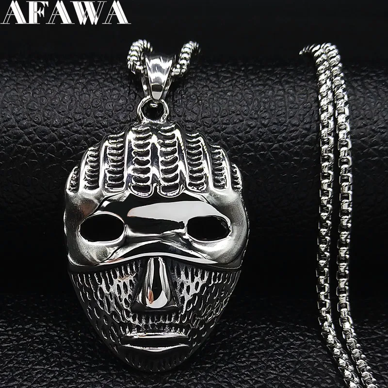 

2018 Fashion Punk Mask Stainless Steel Long Necklace for Women Silver Color Statement Necklace Jewelry cadena hombre N19113