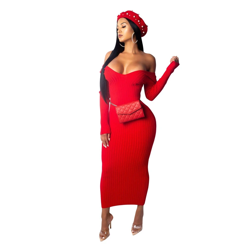 

Adogirl Solid Women Ribbed Dress Highly Stretchy Sexy V Neck Long Sleeve Bodycon Maxi Casual Dress Night Club Party Outfits