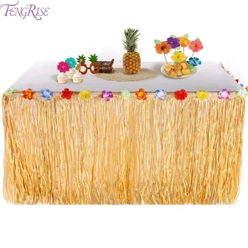 

FENGRISE Tropical Party Artificial Grass Table Skirt Hawaiian Summer Luau Party Decoration Wedding Birthday Party Table Decor