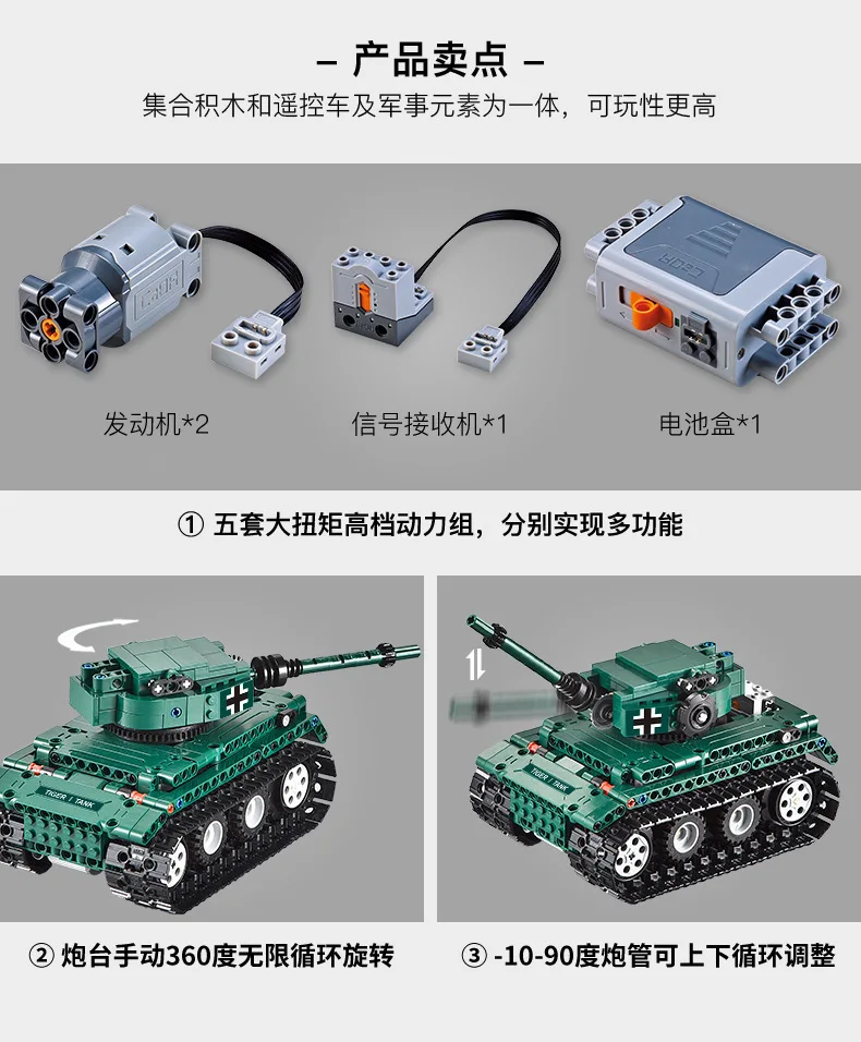 313pcs Legoings Remote Control Rc German Tiger Tank Military Technic Building Block Toys