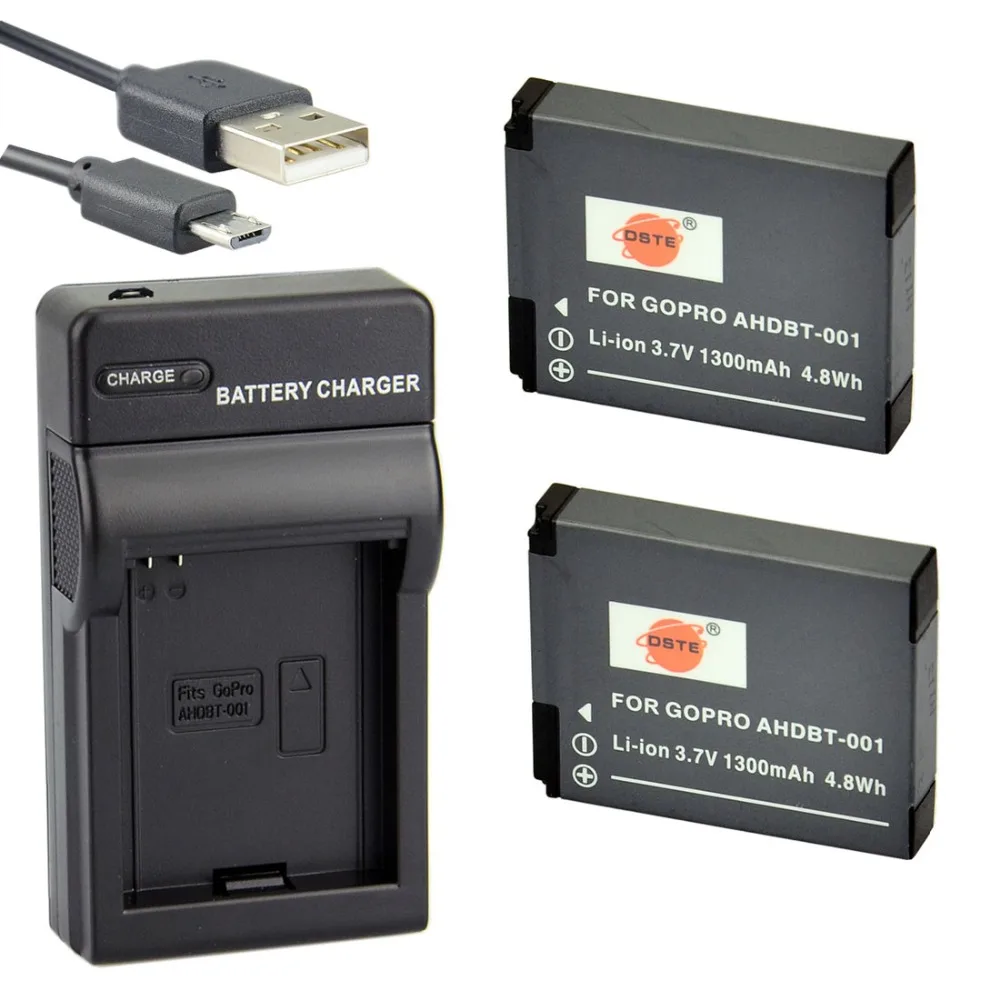 

DSTE 2pcs AHDBT-001 Li-ion Battery + UDC121 usb charger For gopro HD Hero1 Camera