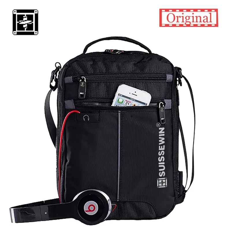 swiss Suissewin 11" black Handbag Crossbody Bag Fashion Messenger Men