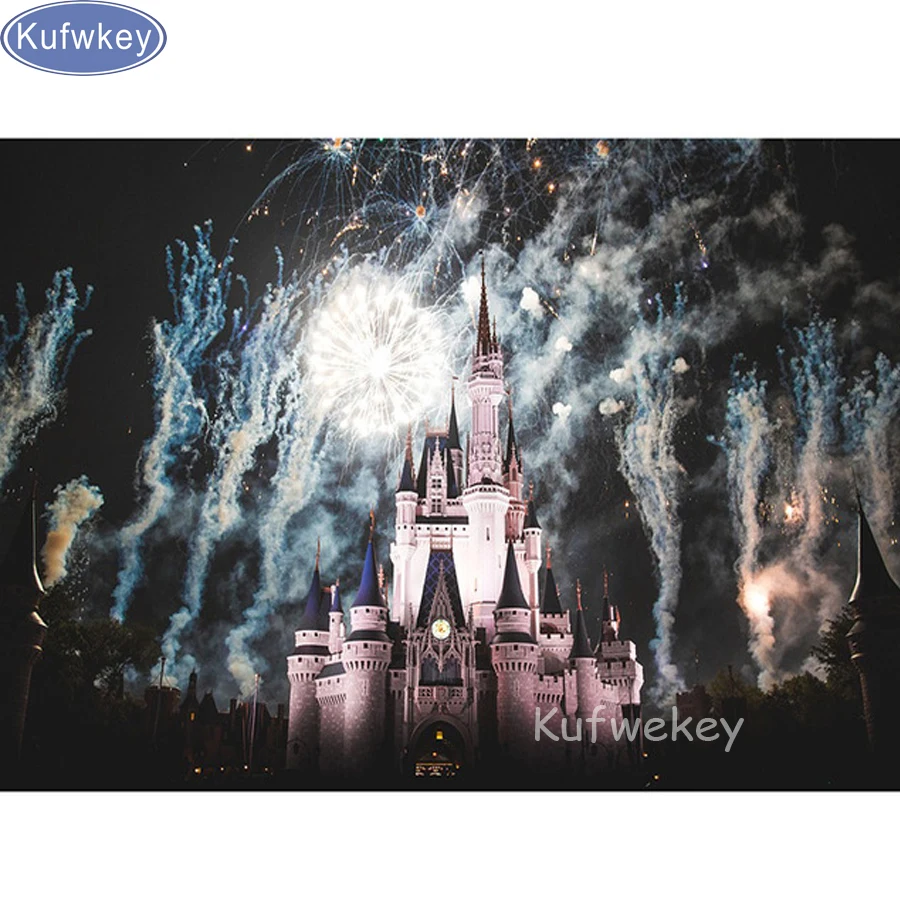 

Kufwkey Diamond Painting Fireworks castle 3D Embroidery Cross Stitch Mosaic Rhinestone Home Decor,drop shipping service