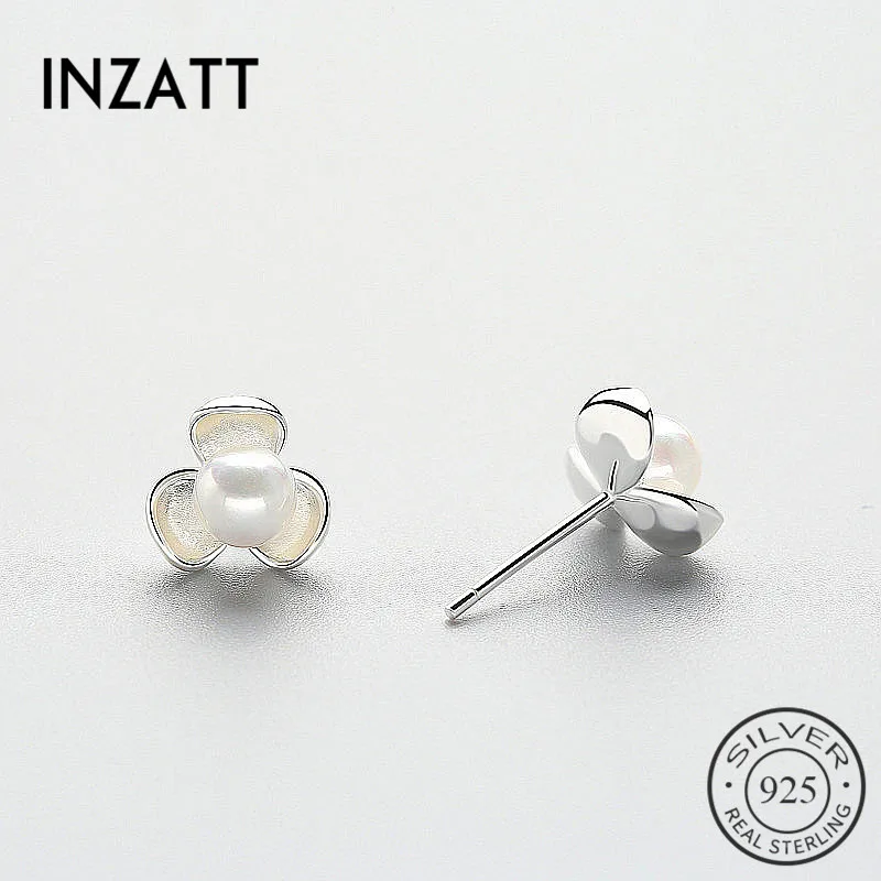 

INZATT Exquisite Flower Shape 925 Sterling Silver Stud Earrings High Quality Peal Accessories Japan And South Korea Women Bijoux