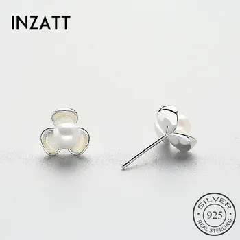 

INZATT Exquisite Flower Shape 925 Sterling Silver Stud Earrings High Quality Peal Accessories Japan And South Korea Women Bijoux