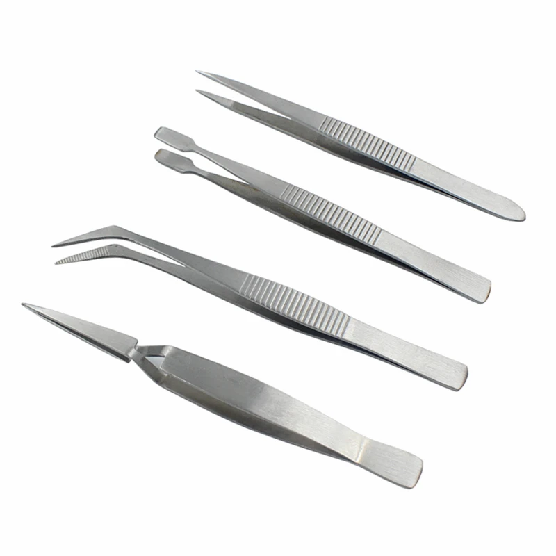 

Retail 4Pcs/Set Precision Tweezers Stainless Steel Thick Electronics Forceps Eyebrow Tweezers Anti-Skid Makeup Repair Multi Tool