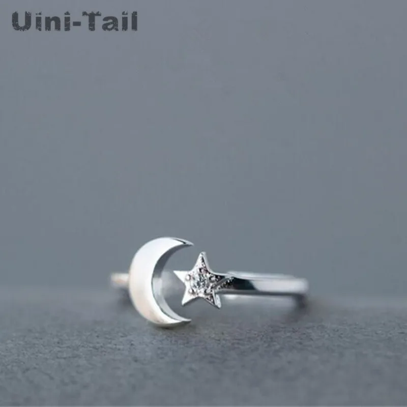 

Hot 925 Sterling Silver Korean Version Of The Simple Fashion Jewelry Star And Moon Micro-inlaid Female Opening Ring