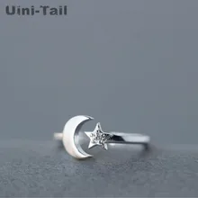 Anel de prata esterlina 925, versão coreana da moda simples estrela e lua micro incrustado feminino anel de abertura