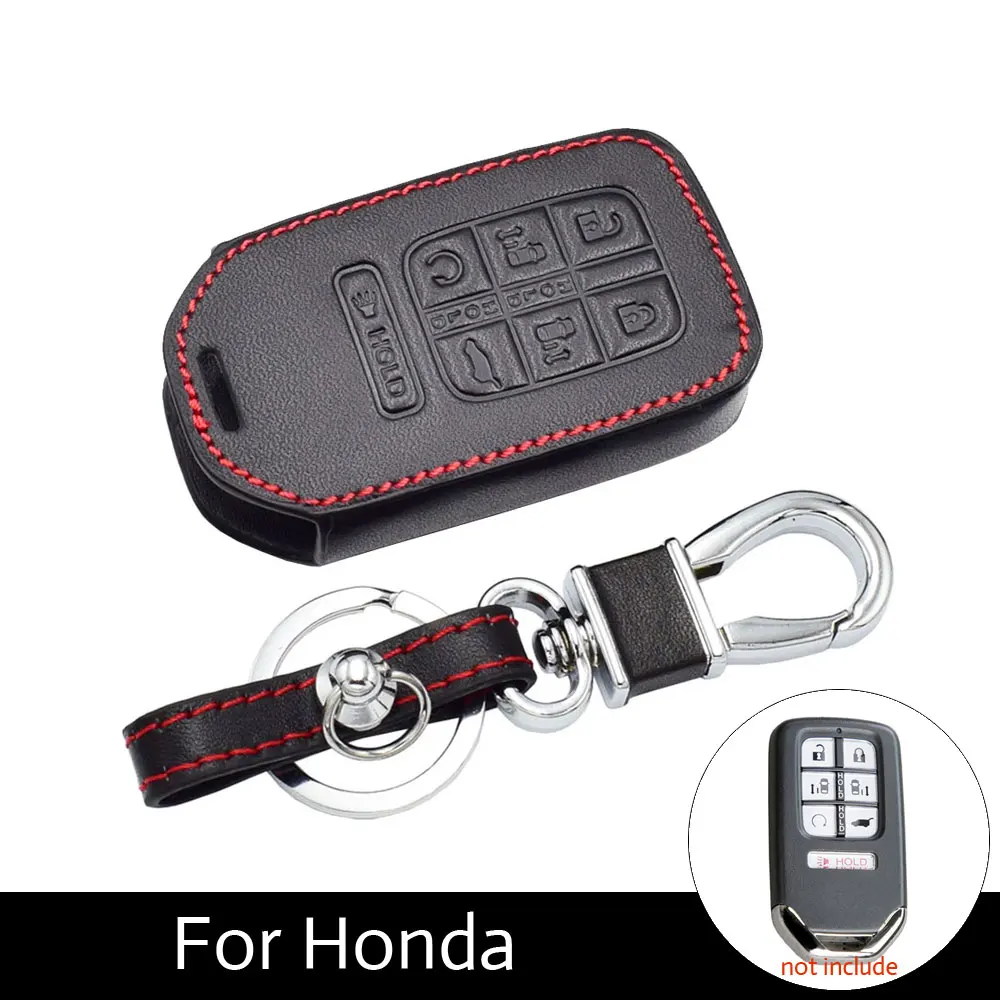 

7 Buttons Leather Car Key Case For Honda Odyssey 2018 2019 Smart Keyless Remote Fob Cover Keychain Holder Bag Auto Accessories