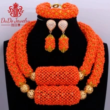 Dubai African Beads Jewelry Set Orange & Gold Yellow 2017 Nigerian Wedding Bridal Necklace Jewelry Set of Beads For Women Newest