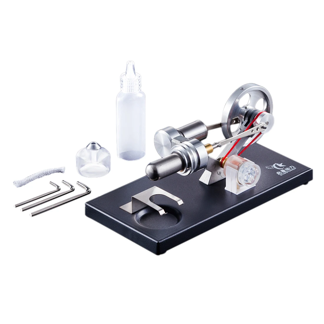 

Scientific Experiments DIY Metal Cylinder Stirling Engine With 4Pcs LED Light Black Metal Baseplate STEM Steam Model