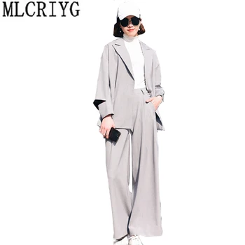 

Newest 2019 Women Suits OL Workwear 2 Piece Sets Blazer Female Zipper Long Pants Loose Suit For Women Outfits Jaquetas Femininas