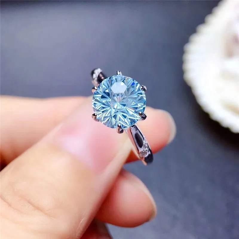 WEAINY уникальный фейерверк подлинный натуральный, небесно-синий топаз кольцо из стерлингового серебра 925 для женщин Романтический подарок ювелирные изделия