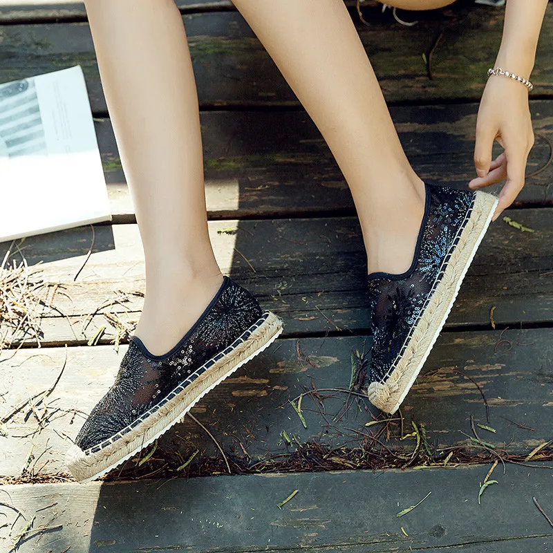Bling Women Platform Fisherman Shoes Lace Slip-on Casual Loafers Flats Breathable Mules Vintage Ladies Women's Espadrilles Shoes (18)