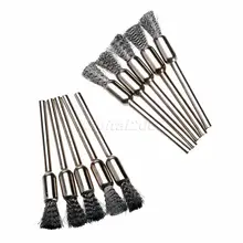 Brosses en acier inoxydable en forme de stylo 6mm, brosses en bout 3mm de diamètre de tige de foret, brosse métallique 1/8 ", 10 pièces