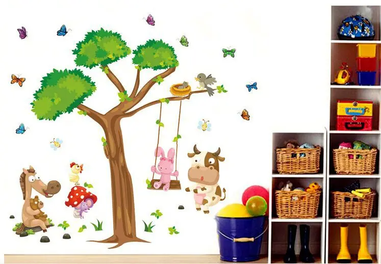 Bosque Árbol Rama hoja de Dibujos Animados de Animales Pájaro Mariposa