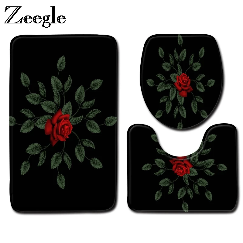 Zeegle 3D цветочный узор Коврик для ванной 3 шт. Ванная комната ковролин Non slip коврик