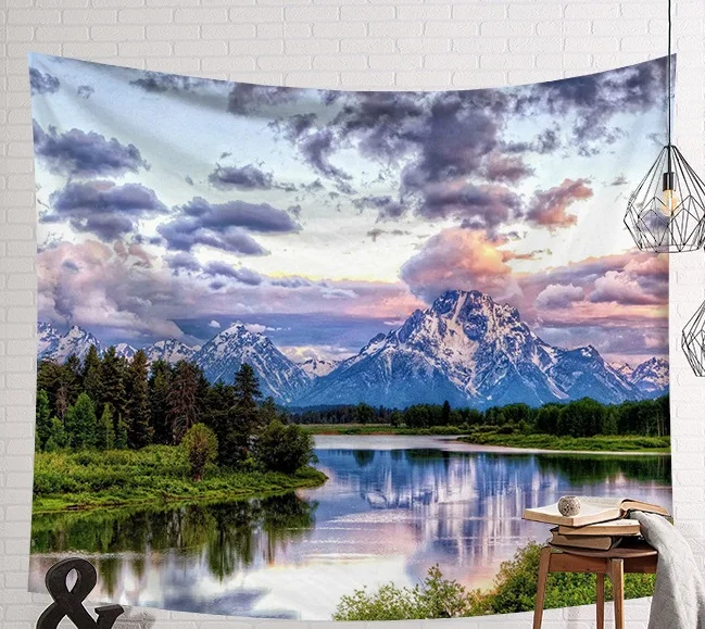CAMMITEVER Beautiful Mountain River Scenery Tapestry Wall Hanging Art Wall Blanket Home Decor Bohemia Mandala Floral