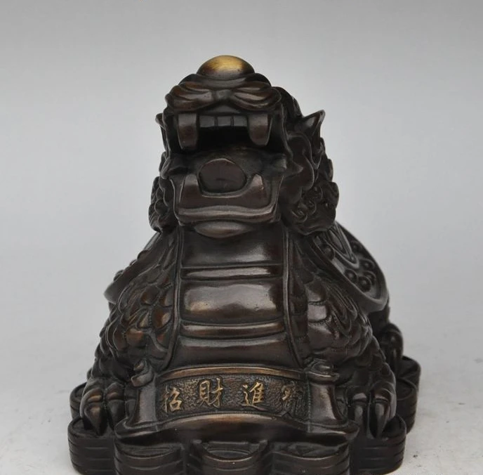 

7"china bronze money coin dragon turtle Tortoise Wealth and fortune lucky statue