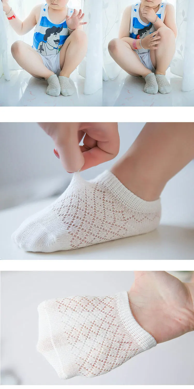 5 пар/лот, детские носки новые летние хлопковые тонкие дышащие сетчатые носки для маленьких мальчиков и девочек белые мягкие носки для новорожденных и малышей