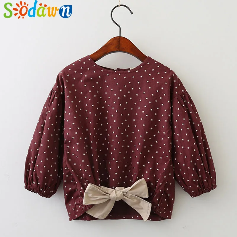 

Sodawn 2017 New Long-Sleeved Five-Pointed Star Printed Bowknot Autumn Girl Shirt Girls Clothes Fashion Children Clothes Sweater