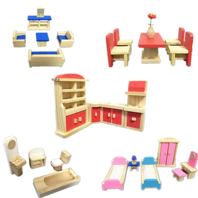 Us 34 58 New Arrival Total 5 Set Furniture Baby Toys 35pieces Of Furniture Combination Game Wooden Toys Child Education Birthday Gift In Kitchen