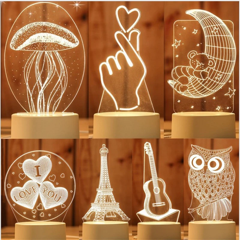 

Novelty Acrylic Colorful Gradient 3D Desk Lamp Dimmable New 3D Vision Light Eye Protection LED Table Lamp