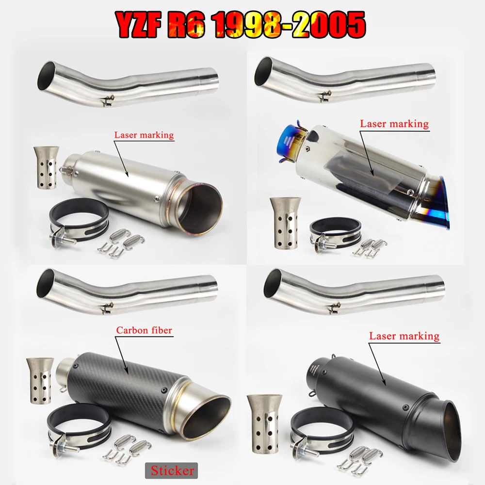

YZFR6 1998 - 2005 Motorcycle Exhaust System Muffler Slip on For Yamaha YZF R6 Midpipe Connect Link Tube Full Exhaust System
