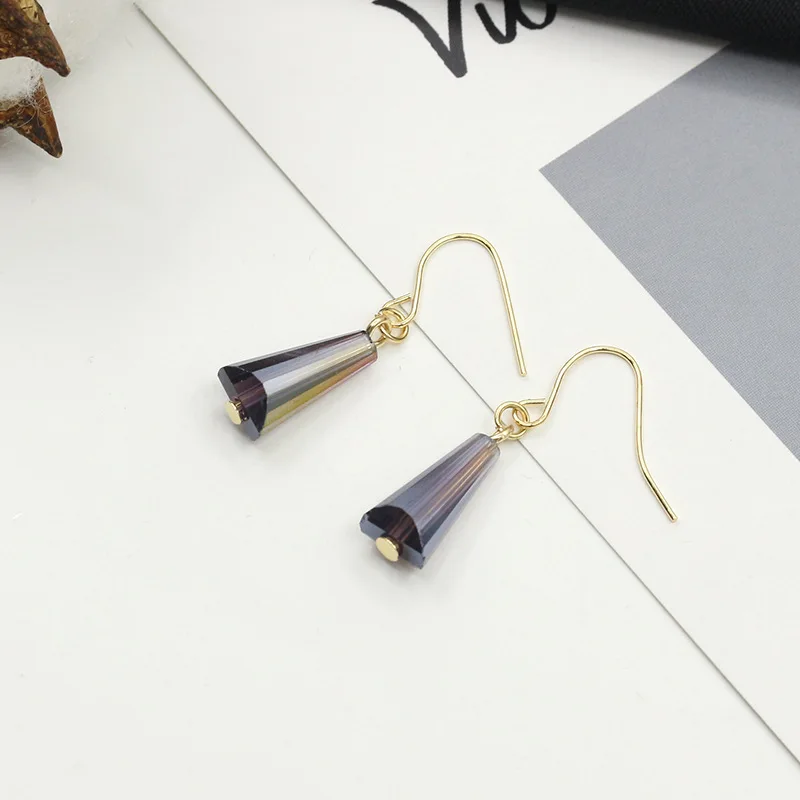 

Red Pink Blue Purple Yellow White Cone Crystal Pendnat Golden Drop Earrings Dangle Earrings for Women