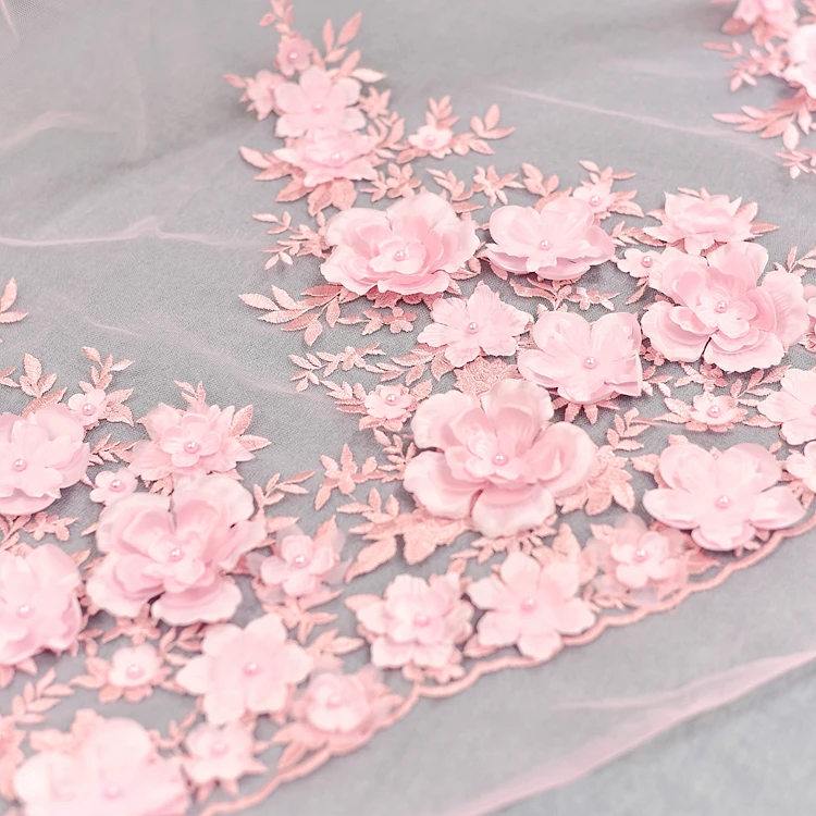 

Free shipping Ivory 3d tulle Embroidery flower Pearl nail bead 2018 african french bead high quality lace fabric wholesale