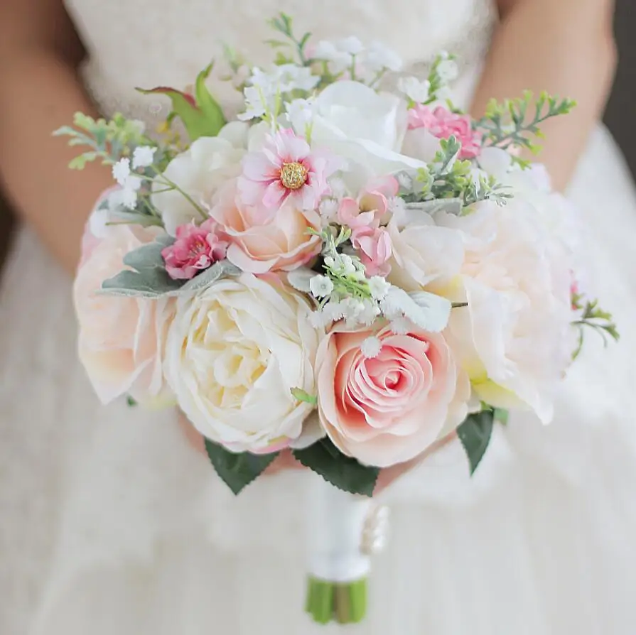 JaneVini, высококачественный Шелковый цветок, свадебные букеты, свадебный букет для невесты, искусственная Роза, брошь для жениха, свадебный букет, розовый - Цвет: Same as picture