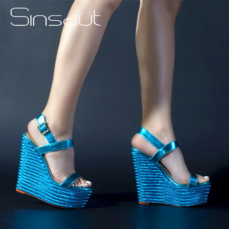 Sinsaut женская обувь sandalias mujer Босоножки на платформе обувь на высоком каблуке; женские босоножки; сандалии под платье, для вечеринки блестящий синий