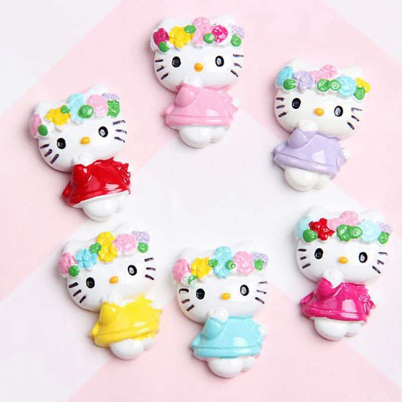 

10 Pcs/lot Lovely Cartoon DIY Resin Patch Hello Kitty Figurine Crafts Toy Hair Storage Box Accessories Kids Craft Toy
