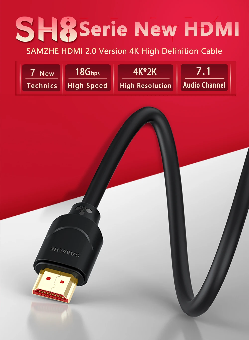 SAMZHE hdmi cable мягкий кабель HDMI к HDMI 2.0 позолоченные hdmi кабель 4 К* 2 К ультра высокие Разрешение для TV Blu-Ray игровое поле roku displayer 1m 1.5m 2m 3m 5m 8m