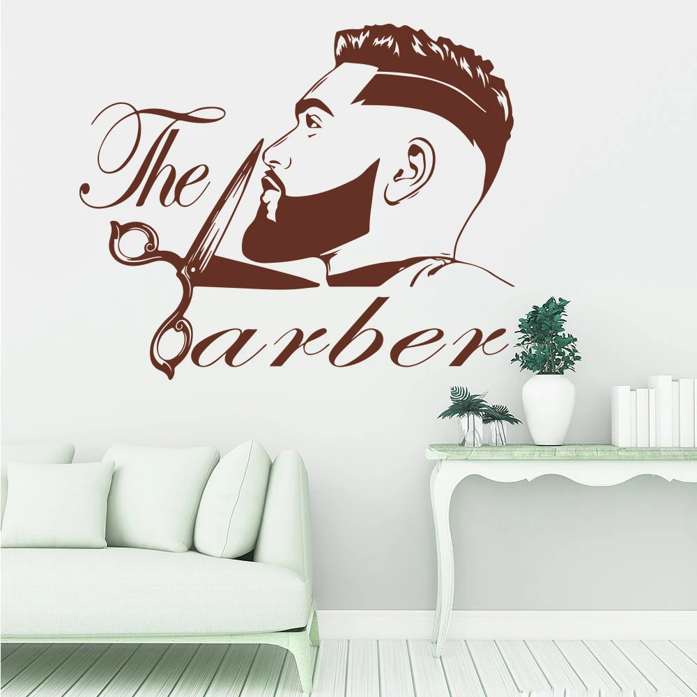 Barber Shop Men Beard Hairstyle Wall Window Decal Grooming Fashion Hairdresser Hair Cut Barber Shop Wall Sticker Vinyl Decor (4)