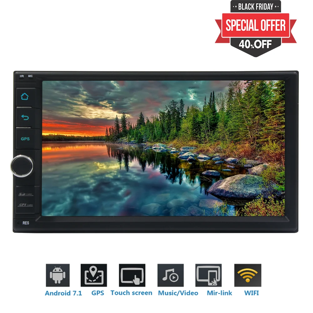 Автомобильный мультимедийный плеер 2 Din Android 7 1 &quotHD сенсорный экран Bluetooth GPS Wi Fi Mirror