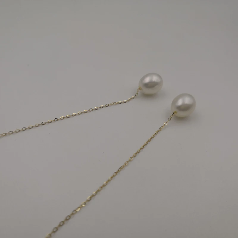 Sinya Au750 18k gold long chain tassel design earring dangle drop earring with 7-9 mm high luster pearls  for women (6)