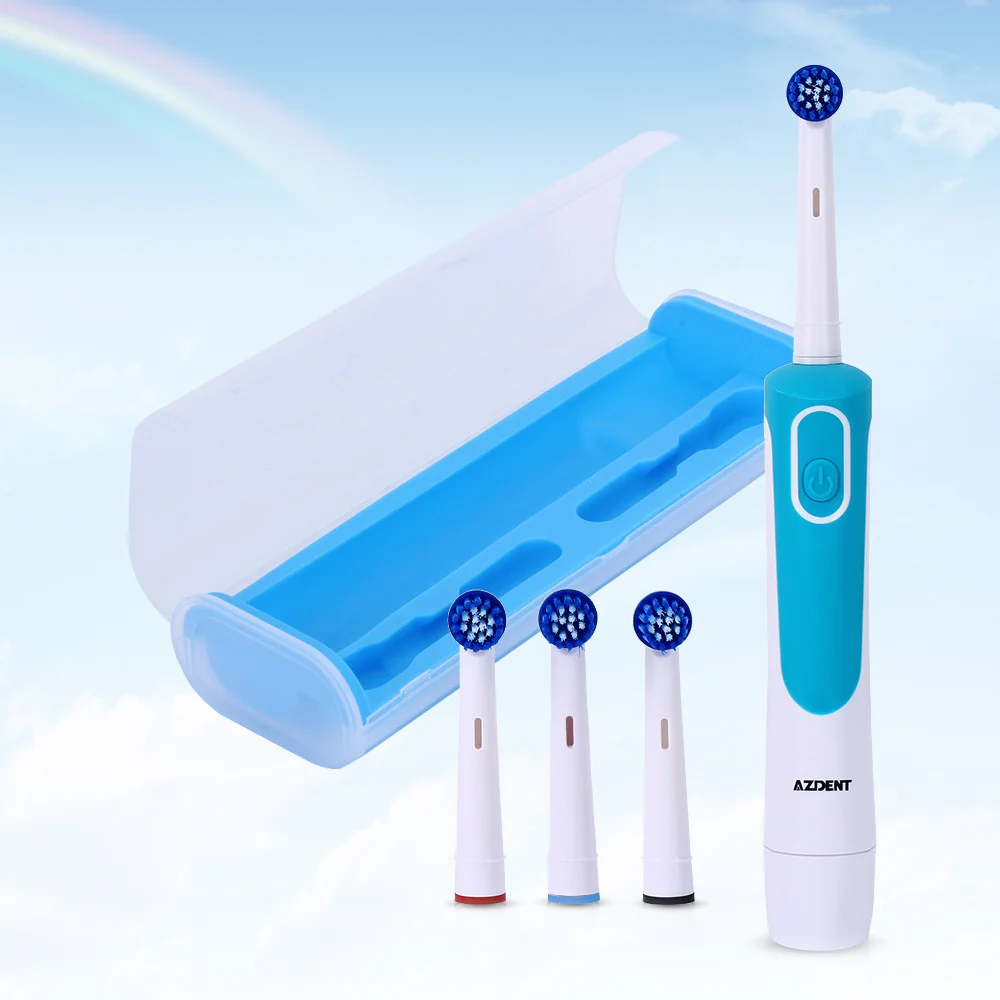 AZDENT электрическая зубная щетка для взрослых зубная щетка вращающегося типа зубная щетка батарея отбеливание зубов с сменными головками