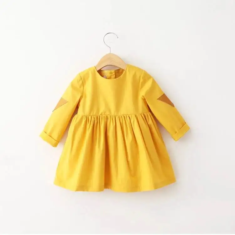 

2016 Autumn New Girl Dresses Yellow Long Sleeve Fashion Dres Children Clothing 2-6T Q051