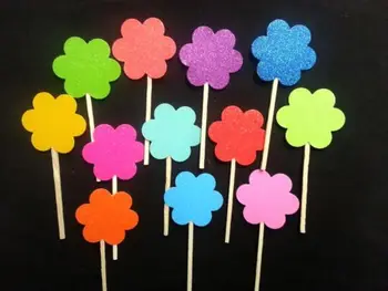 

mix colors Glitter flowers cupcake toppers Wedding Food treat Picks Bridal shower Bachelorette party decorations