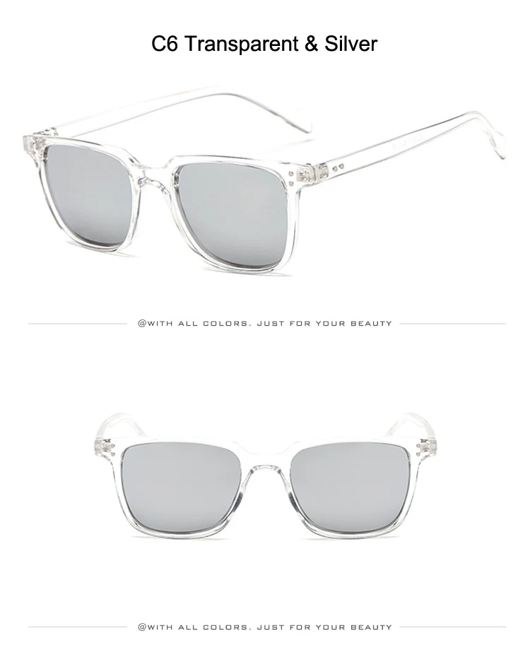 [EL Malus] Ретро фирменный дизайн UV400 квадратная оправа солнцезащитные очки мужские серые Серебристые синие линзы зеркальные солнцезащитные очки для рыбалки - Цвет линз: C6Transparent Silver