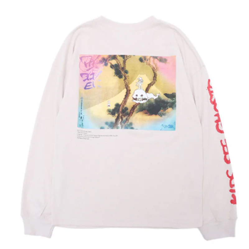 

Hip Hop P Kanye West KIDS SEE GHOSTS T-shirt Men Women Pullover Long sleeve shirt Murakami Takashi watercolor printing Tee
