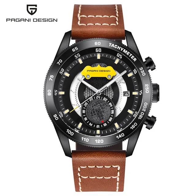 Роскошный бренд PAGANI Дизайн спортивные часы с хронографом для мужчин Reloj Hombre полностью Стальные кварцевые часы новые часы Relogio Masculino - Цвет: brown black yellow B