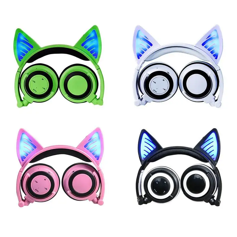 

Cat Ear Bluetooth Headset Sports Belt Wheat Headset Folding Wire Control Universal Headphones