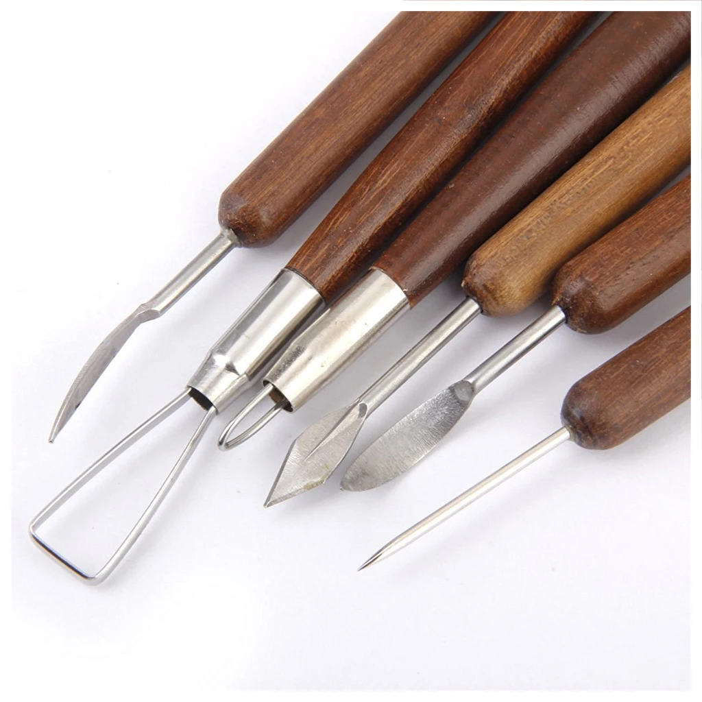 6pcs Sculpting Set Wax Carving Pottery Tools Wood Handle Pottery Set