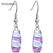 ROLILASON Birthday Party Pink and White Fire Opal Silver Stamped Drop Earrings Fashion Jewelry OE137 moonrocy drop shipping silver color waterdrop fashion crystal necklace and earrings pink opal jewelry set for women girl